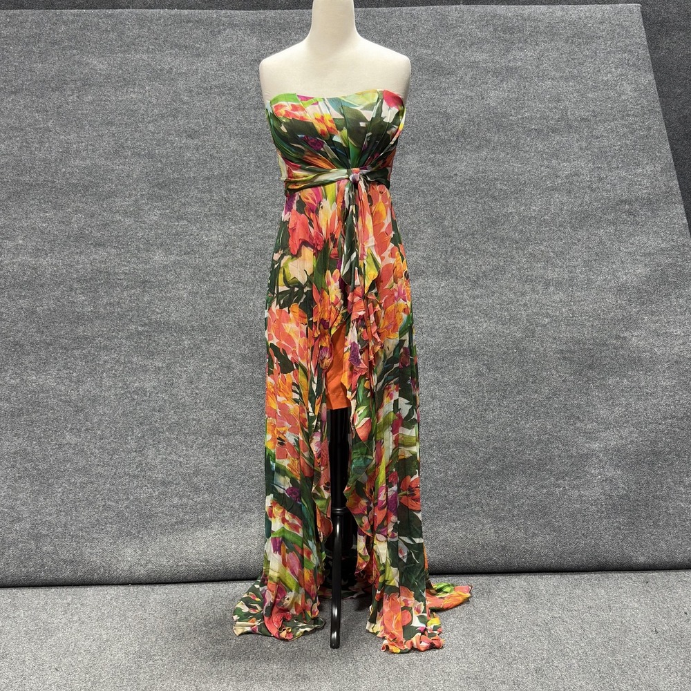 Nicole Miller Dress Womens 8 Multicolor Floral Strapless Maxi Gown Evening